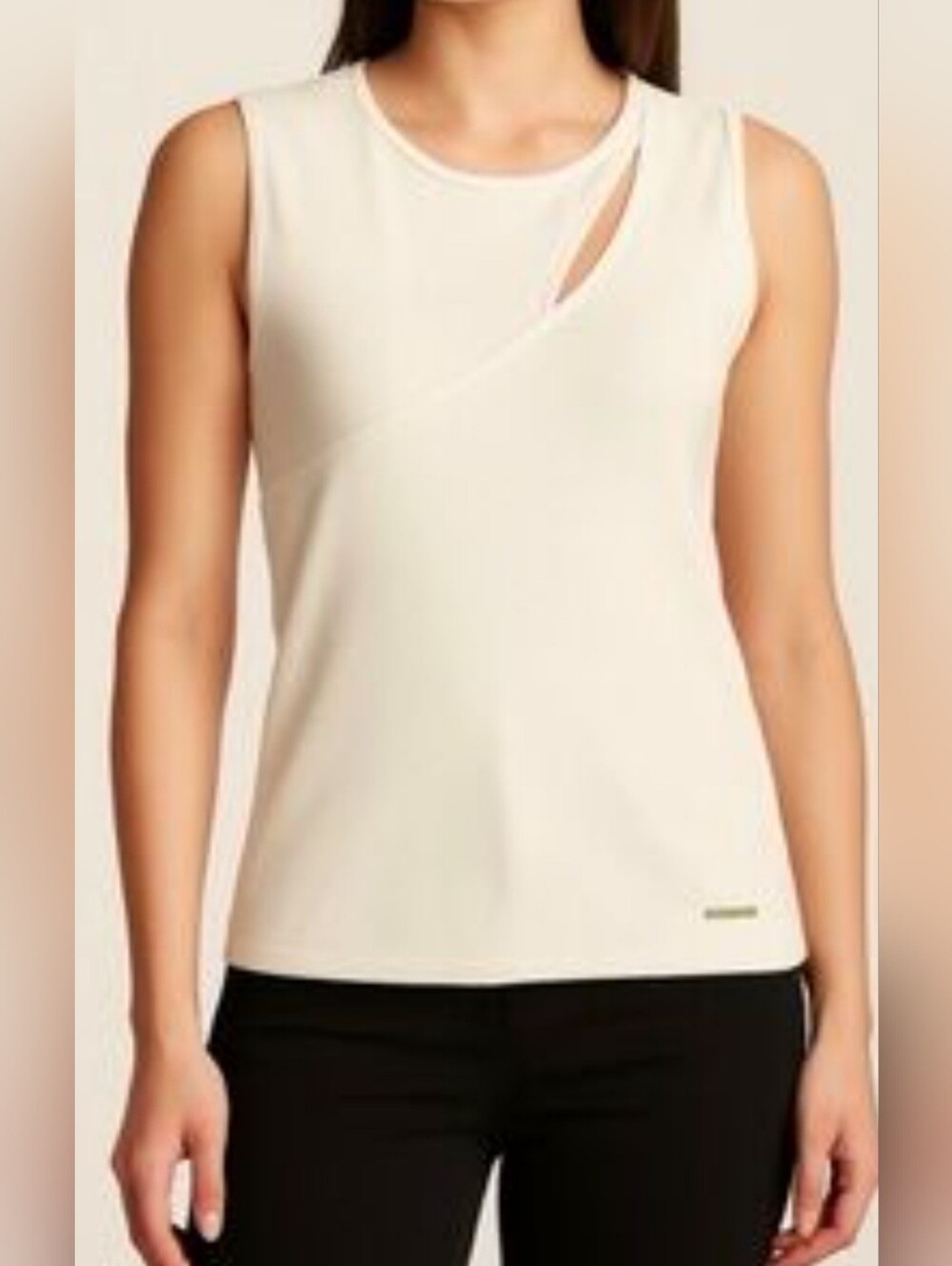 Nine West Ivory Asymmetrical Cutout Sleeveless Tank